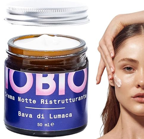 IOBIO Crema Viso Notte Ristrutturante alla Bava di Lumaca IOBIO (50 ml) – Bava Pura, Acido Ialuronico e Collagene – Crema Antirughe, Antimacchie e Rigenerante – Bio, Made in Italy