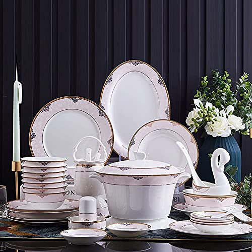 HAVVMK Juego de vajilla de cerámica de 60 uds, vajilla de Porcelana de Hueso, Platos, combinación de cerámica, Servicio de Cena, Servicio de Porcelana para 10