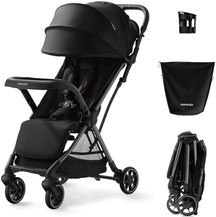 Momcozy ClickGo Lightweight Stroller, Compact Travel Stroller for Airplane with One-Click Fold, Baby Strollers and Toddler Stroller with Large Canopy for Kids from 0 Months, Extendable UPF50+ Canopy