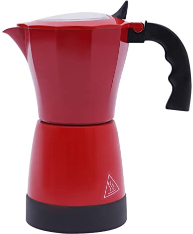 PHOYUXM Cafetera Moka Pot, 480 W, 300 ml, cafetera eléctrica con base, para 6 tazas de espresso, boquilla antigoteo extraíble para 1-6 personas (rojo)