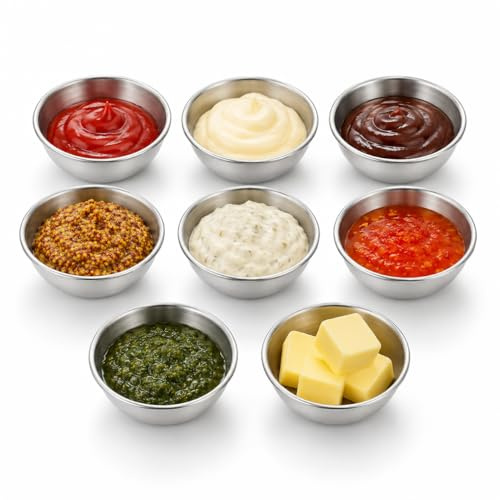 URMONA Juego de 8 cuencos para salsas de acero inoxidable, sushi y kétchup