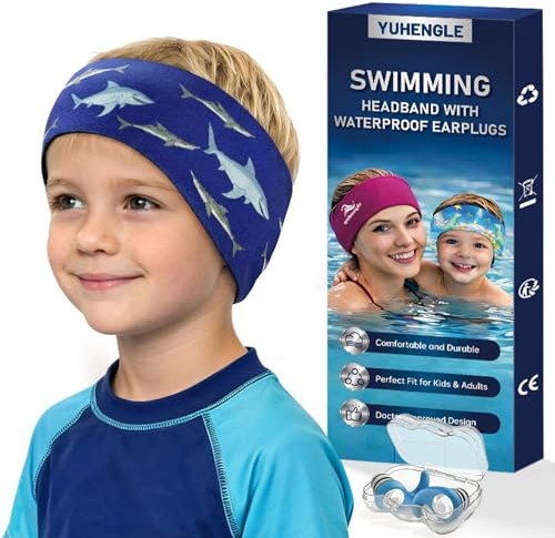 Swimming Headband Kids Adults,Adjustable Swim Ear Band,Waterproof Earplugs | neoprene swim headband helps reduce water entry and hold earplugs in place for surfing, diving, pools and beaches