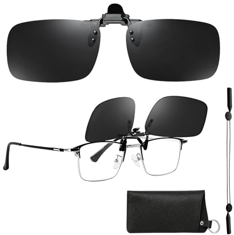 Flip-Up Clip On Sunglasses Over Prescription Glasses, Polarized-UV400 Clip-On Sunglasses for Men Women, HD Vision Anti-Glare for Driving Travel Outdoor Sport Fit Over Sunglasses, Lightweight Design