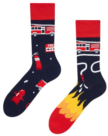 Dedoles Socken Unisex Damen Herren & Kinder Baumwolle viele lustige Designs 1 Paar Geschenk links rechts verschieden, Farbe Blau, Motiv Feuerwehrmann, Gr. 43-46
