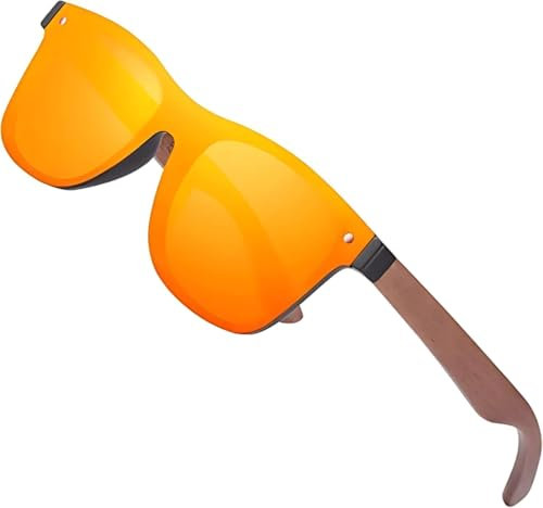 KINGSEVEN Holz Sonnenbrille für Herren und Damen I Unisex Polarisierte Sonnenbrille mit Holzbügeln aus Walnuss I UV400-Schutz I Modische Rahmenlose Spiegelgläser I Orange