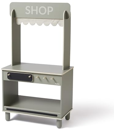 Flexa Einkaufsladen Kinder - Supermarkt | Kaufladen Holz : Shop & Café | Fantasiewelt-Erfindung & Soziale Entwicklung, Spiel und Lernen für Ihr Kind (Farbe: Grün)