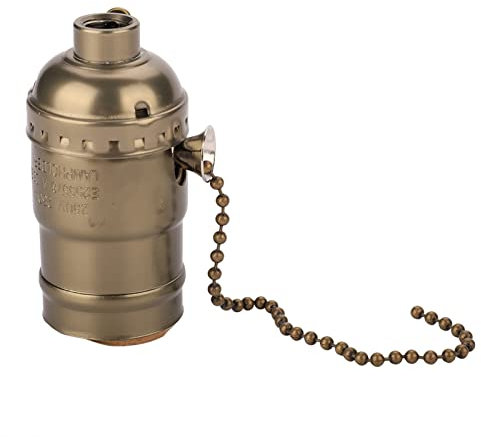 Hztyyier Portalampada Vintage con Catena di Trazione Portalampada da Tavolo in Alluminio per Lampadine E27 Standard (Bronzo)