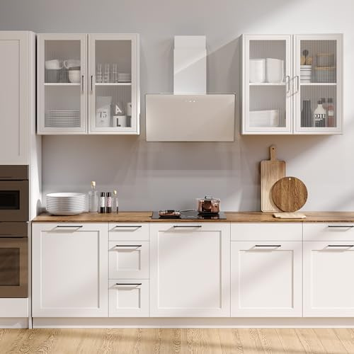 Furnaza Kitchen Wall Cabinets 4 Doors - Laundry Wall Mounted Storage Cabinets with Acrylic Glass Doors in White, 24 W x 2Pcs