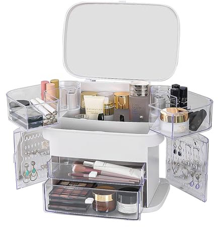Porta Trucchi Organizer Trucco con Maniglie Antipolvere Skincare Organizer Bagno Makeup Contenitore con Cassetti Grande Capacità Organizzatori Cosmetici per Creme Pennelli Accessori da Donna