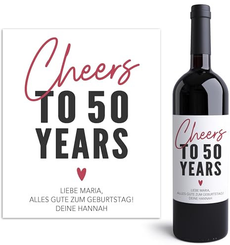 Weinetiketten personalisiert 50. Geburtstag Mann Frau Flaschenetiketten selbst gestalten Geburtstagsgeschenk Geschenk Weinflasche Wein Etiketten selbstklebend 2 Stück | 10x12 cm