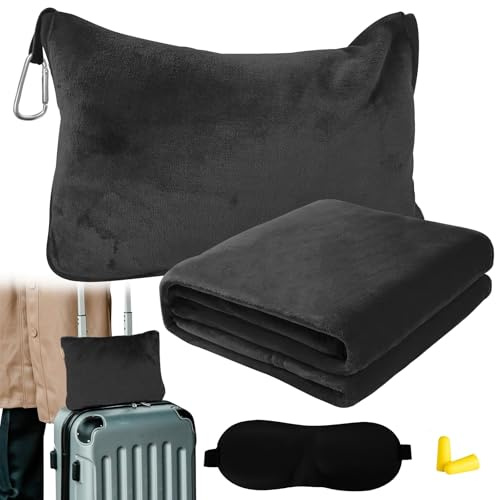 Bocguy Couverture de Voyage 2 en 1 Ultra Légère et Chaude Avec Masque de Sommeil et Bouchons d'Oreille - Portable Pour Avion et Camping