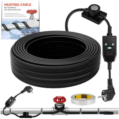 Cable Chauffant Autorégulant, 25W/M Ruban chauffant pour conduites d'eau avec thermostat 10M, protection contre le gel Câble chauffant pour conduites d'eau en métal et en plastique 230V