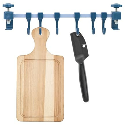 Colgador Utensilios Cocina, Soporte Utensilios Cocina con 6 Gancho, Barra Herramientas Cocina, Organizadores de Cocina para Colgar Cucharas, Espátulas, Utensilios de Cocina, Metal, 2 Piezas, Azul