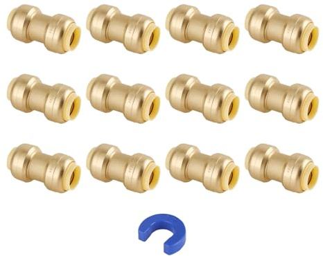 PLUMBINGMASTER Brass Pipe Fitting, 1/2 Push Fit Straight Fittings with Disconnect Clip for Copper, PEX, CPVC Pipes – Anti-Corrosion, 5 Year Warranty, Multiple Certifications (Pack of 12)