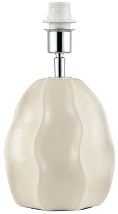 Happy Homewares Stylish Cream Gloss Ceramic Ripple Effect Table Lamp Base with Crackle Design | Chrome Plated Lamp Holder | 25cm x 15cm