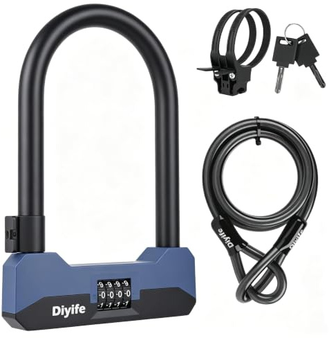 Diyife Groß Bügelschloss mit Zahlencode Fahrradschloss 18mm Starkem Bügel