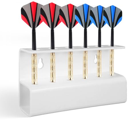 Soporte para dardos montado en la pared, soporte acrílico para 6 dardos, autoadhesivo o fijación de tornillo, accesorios ideales para el hogar, sala de juegos, bar, duradero y fácil de instalar