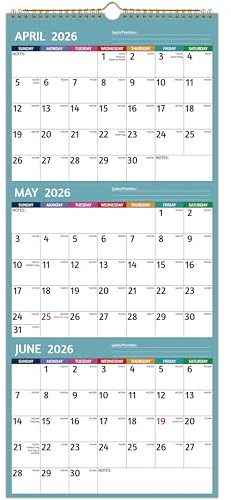 Wall Calendar 2026-2027 - 3 Month Calendar 2026-2027 Vertical, Apr 2026 - Jul 2027, 3 Month Wall Calendar, 11 x 26 In Open, 2026 Calendar with Large Print, Holidays, Thick Paper, Priorities ＆ Notes