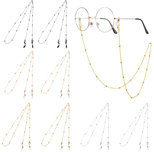 Apojgitn 8 stycken glasögonkedja damer pärlor glasögonkedjor söta glasögon kedja glasögonband ögonglas kedja glasögonband damer för glasögon glasögon solglasögon mask silver guld roséguld