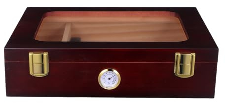 MOLUCKFU Caja de Madera con Tapa de Vidrio, Higrómetro y Humidificador, Estuche Protector para Cigarros con Control de Humedad Exacto y Divisor, Adecuado para Uso en Sala o Viajes