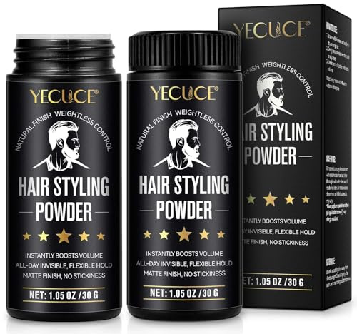 Polvo de peinado para hombres 30 g, volumen en polvo con efecto mate, acabado natural y agarre medio, no graso, sin residuos, textura y plenitud para cabello corto a medio, paquete de 2