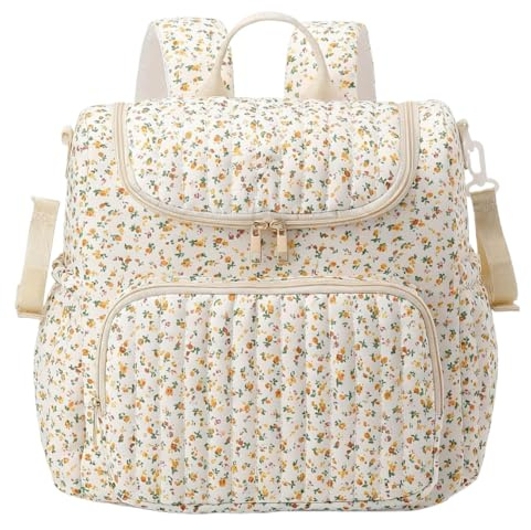 RuiDay Sac a Dos a Langer Bebe, Grande Capacité Sac Maternité Motif Floral, Sacs à Langer Multifonctionnel avec Sangles Poussette pour Hôpital, Voyage et Week-end (Jaune)