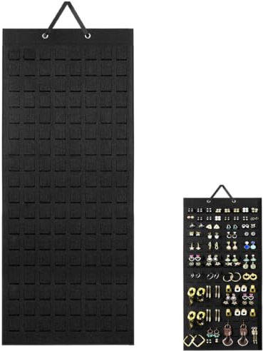 BOBOZHONG Earring Holder,Hanging Jewellery Organiser for Wall Mount,57x35cm Felt Earring Display Stand, Holds 300 Pairs, Storage for Necklaces, Bracelets, Rings, Women & Girls(Black)