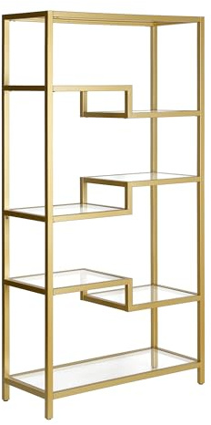 Henn&Hart 68 Tall Rectangular Bookcase in Brass, for Home Office, Living Room