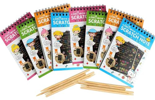 Kaizuca 80 Seiten 8 Stück Kratzzeichnung Graffiti Set, Magic Scratch Book, Farbverlauf, Kratzbilder mit Holzstiften, für kritzeleien, DIY Malerei