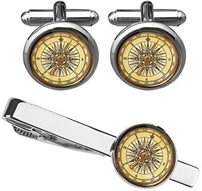 Cufflinks Compass Wedding Vintage Gifts Cuff links and Tie Bar set Father Grandfather Dad Tie Clip (Compass cufflinks and tie clip)