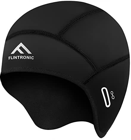 flintronic Winter Skull Cap Beanie, Cycling Caps Unisex with Windproof Thermal Fleece, Breathable Bicycle Hat Motorcycle Helmet Liner with Ear Covers and Glasses for Skiing Running Skating-Black