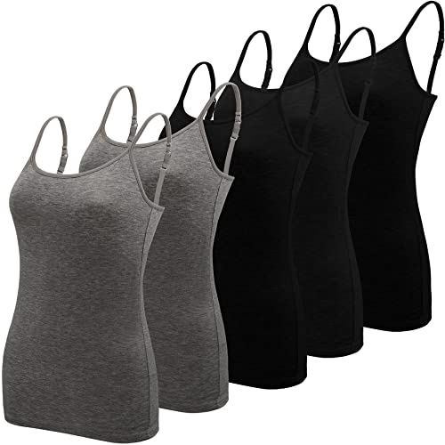 BQTQ 5 Pièces Femme Débardeur Bretelles Camisole Débardeurs Basique Caraco Réglables Camisole Top pour Femme et Fille, Noir, Gris Foncé, M