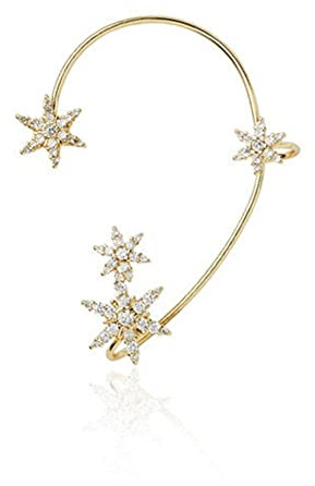 BSLVWG Pendientes para las mujeres, no perforación lindo Dainty Cubic Zirconia Crawler Cartílago Snowflake Ear Cuffs Climber Ear Bone Hook Clip Pendientes (oro)
