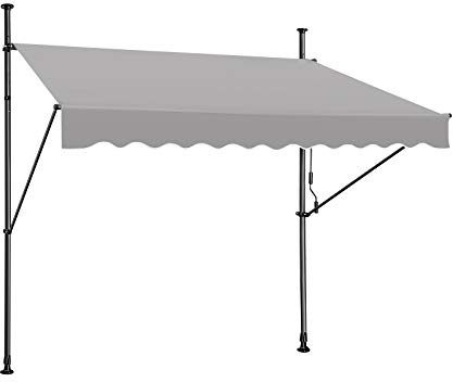 FIVMEN Store Banne Manuel Rétractable avec Manivelle Hauteur Réglable sans Perçage Auvent de Terrasse Protection Solaire Résistant aux intempéries - 250x120cm Gris Clair
