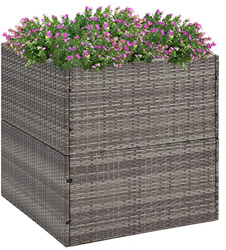 ARKEM Pflanzkübel Grau 80x80x80 cm Poly Rattan PflanzküBel Hoch Bonsai Topf PflanzküBel Rechteckig