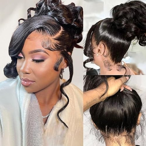 Kloiynj 360 Lace Front Wig Human Hair - 220% Density Body Wave HD Brazilian Virgin Full Lace Wig for Women - 28 Inch Pre-Plucked With Baby Hair - Natural Color