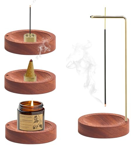 Porta Incenso per Bastoncini Capovolto, Porta Incenso in Legno, 9 Fori Bruciatore di Incenso, Stile Moderno, Brucia Incenso per Yoga, Meditazione, Decorazione per Ufficio Domestico, Zen