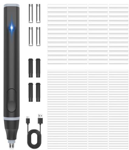 Foyucool Electric Eraser, USB C Rechargeable Pencil Eraser with 220 Eraser Refills, 2 Eraser Sizes, Comfort Grip Art Eraser for Drawing, Ideal for Artists, Students, Sketch, Engineers, Black