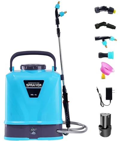 Spruzzatore a pressione da 10 litri, spruzzatore a batteria con 5 ugelli per nebbia, manico USB ricaricabile e lancia retrattile, spruzzatore a pressione per prato e giardino (batteria*1)