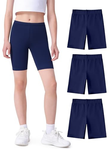 Witwot 3 Pack Girls Cycling Shorts Dance Bike Cotton Gym for Kids Navy 7-8Years Tag 130