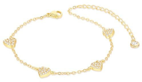 ZOERAY Armband Damen Gold Silber Verstellbar 18K Vergoldet Herz Charm Armband Kleeblatt Armband mit Zirkonia Armbänder Blumen Armkette Bracelet Wasserfester Schmuck Geschenke für Frauen Mädchen