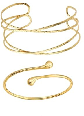 WGCHAIE 2 Pièces Femmes Bracelet Bijoux Haut du Bras, Bracelets de Bras Réglables, Multi Empilable Manchette Or Large, Bohème et Cool pour Femmes et Filles