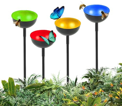 Mangime per - 4 stazioni per bere, mangiatoie per impollinatori antiruggine, decorazione da giardino per esterni, comode ciotole per mangiatoie per cortile, cortile, impollinazione all'aperto