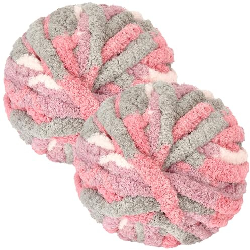 Bafeil Chunky Yarn for Hand Knitting 250g x 2, Super Soft Thick Arm Knitting Wool for Crochet & Knitting, Fluffy Chenille Yarn for Cosy Blankets, Scarves, Hats (Cherry Blossom Colorway)