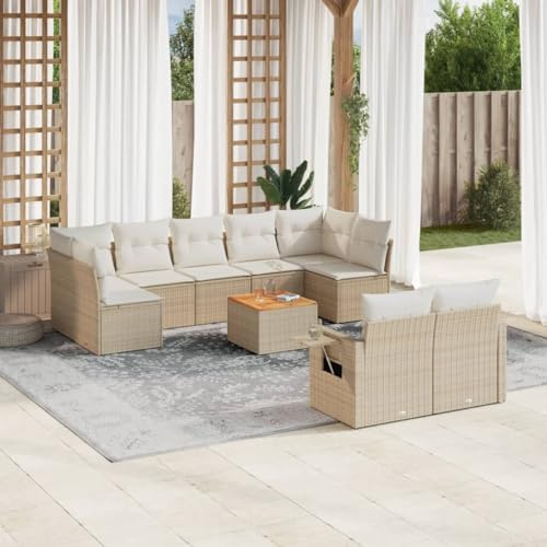 QZZCED Set di divani da giardino con tavolino pieghevole in rattan PE resistente e cuscini lavabili per terrazza o patio, mobili da esterno modulari e durevoli
