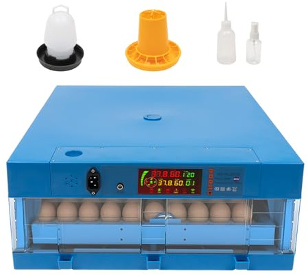 MEHOOSPVN Brutautomat Vollautomatisch, Inkubator für 64-88 Eier Brutmaschine Einstellbare Temperatur 0-99℃ mit Automatisches Eierwenden, Schierlampe, Doppeltes Netzteil für Bruteier Hühner Enten Gänse