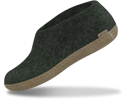 Glerups Indoor Shoes Men & Women (Green) | Unisex Wool Slippers with Leather Sole | Comfy Slippers Women Men | Cosy Gents and Ladies Slippers
