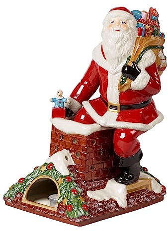 Villeroy & Boch Christmas Toys Memory Santa auf Dach, dekorative Weihnachtsmann-Figur aus Hartporzellan, bunt