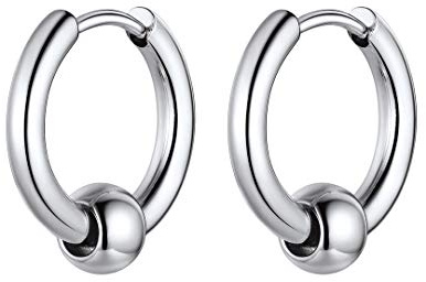 GoldChic Silver Earrings for Men Stainless Steel Huggie Small Beads Hoop Punk Pierced Hypoallergenic Earring Cool Men's Jewellery For Son Boyfriend
