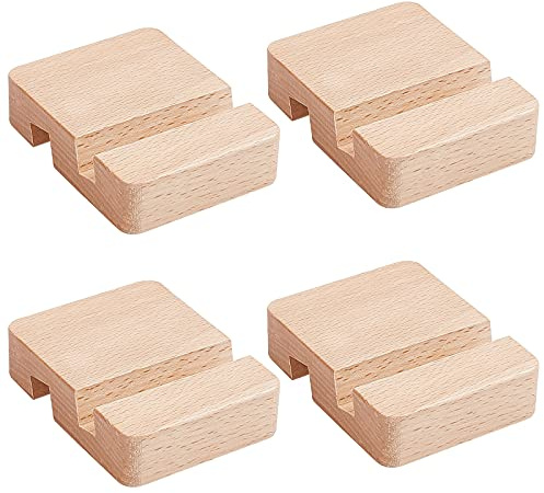 nbeads 4 Soportes de teléfono móvil de Madera, 8x6x2 cm Soportes de teléfono móvil de Madera de Escritorio Universal Soporte de Tableta móvil portátil para apoyar el teléfono de la Oficina en casa